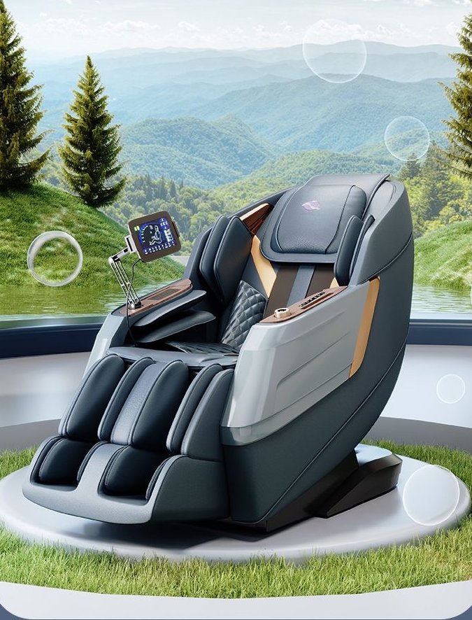 Aceso Core massage chair with scenic backdrop