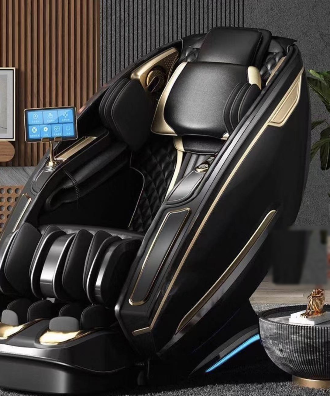 Aceso Elite massage chair — black with gold trim
