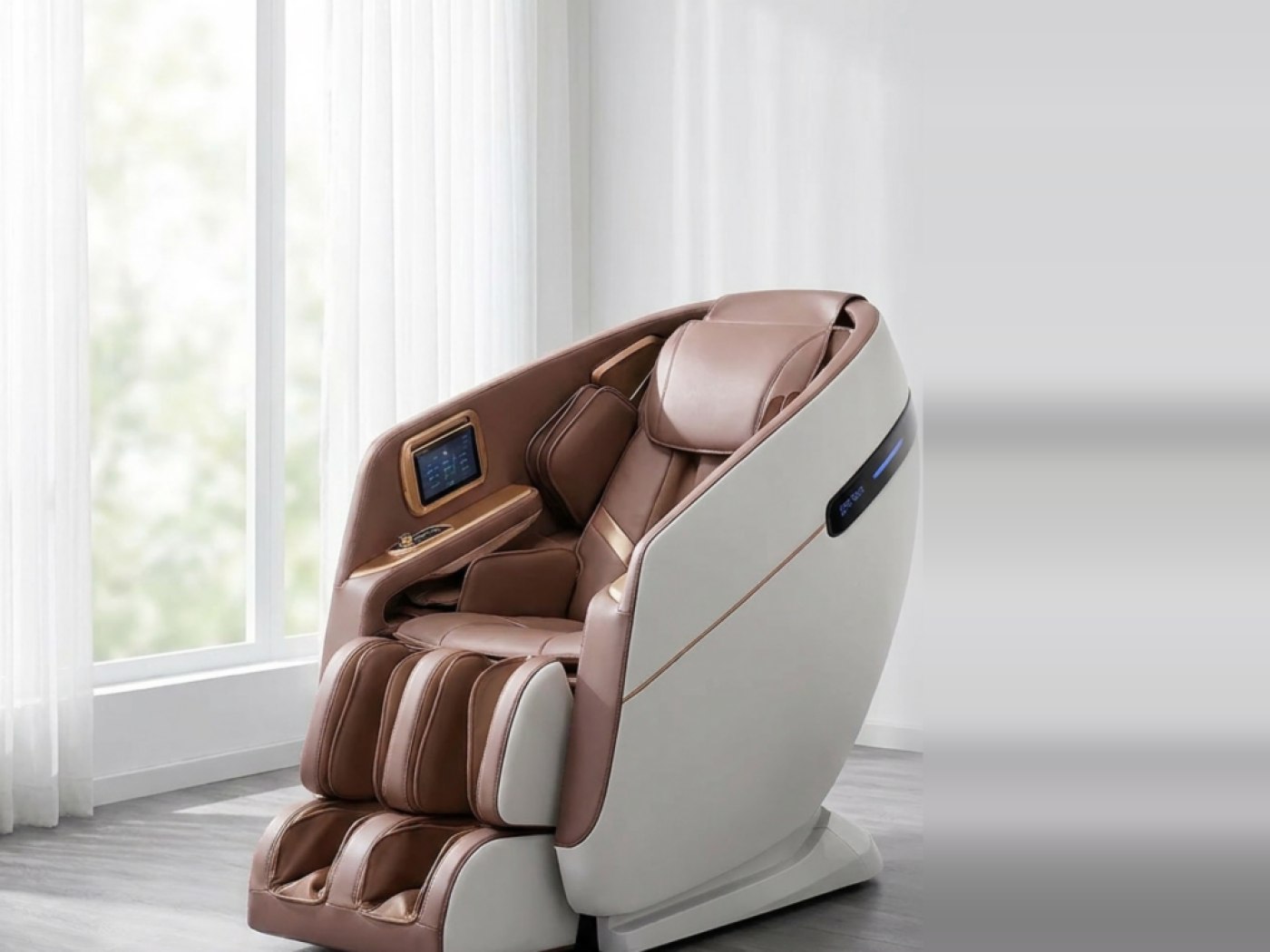 Aceso Plus massage chair in white and rose gold